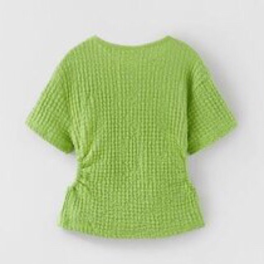 NWOT Zara Girls Green Textured Side Ruched Cut Out Short Sleeve Tee Size 13/14